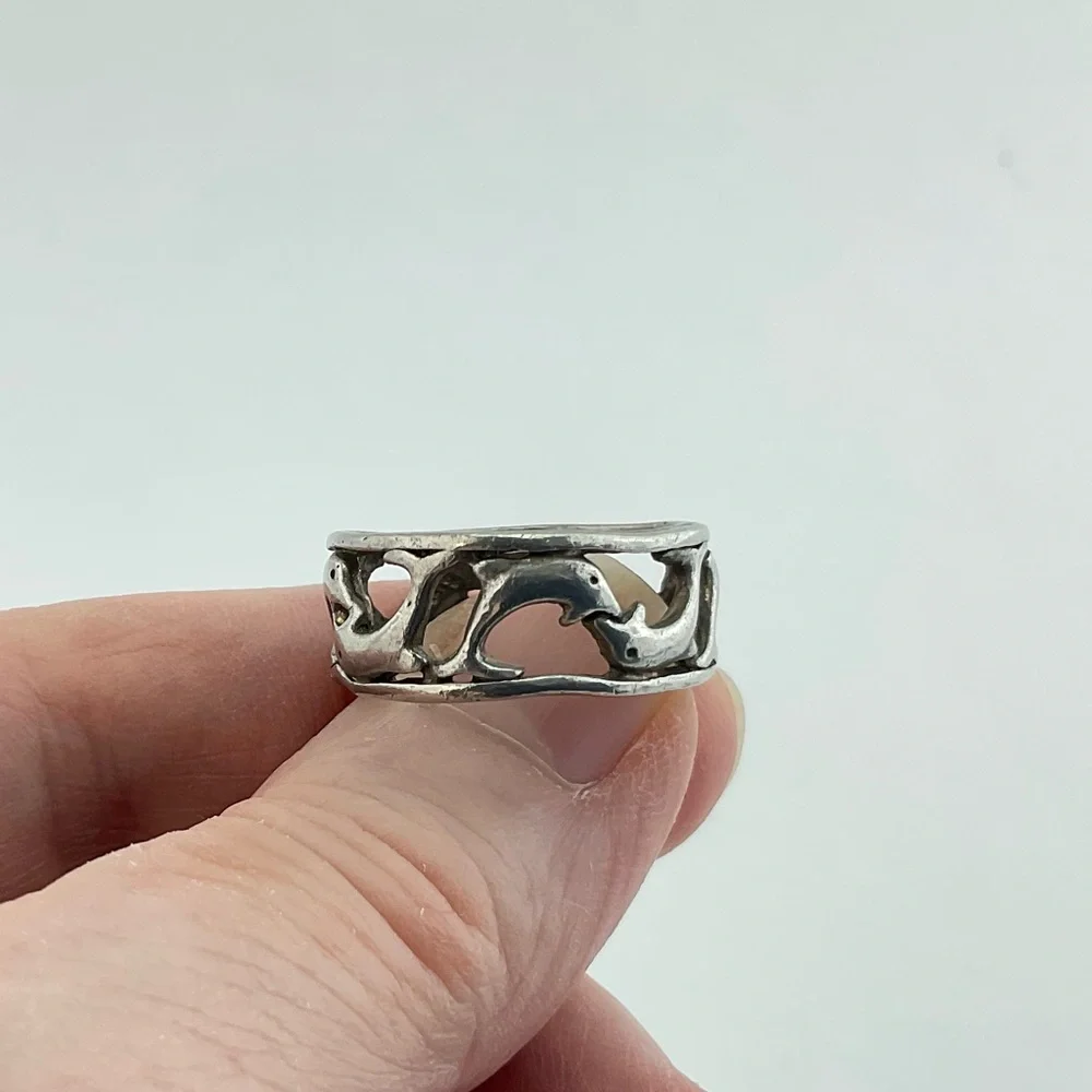 Vintage Silver Dolphin Ring Size 6 Open Work BoHo Beach Ocean Core Sea Punk